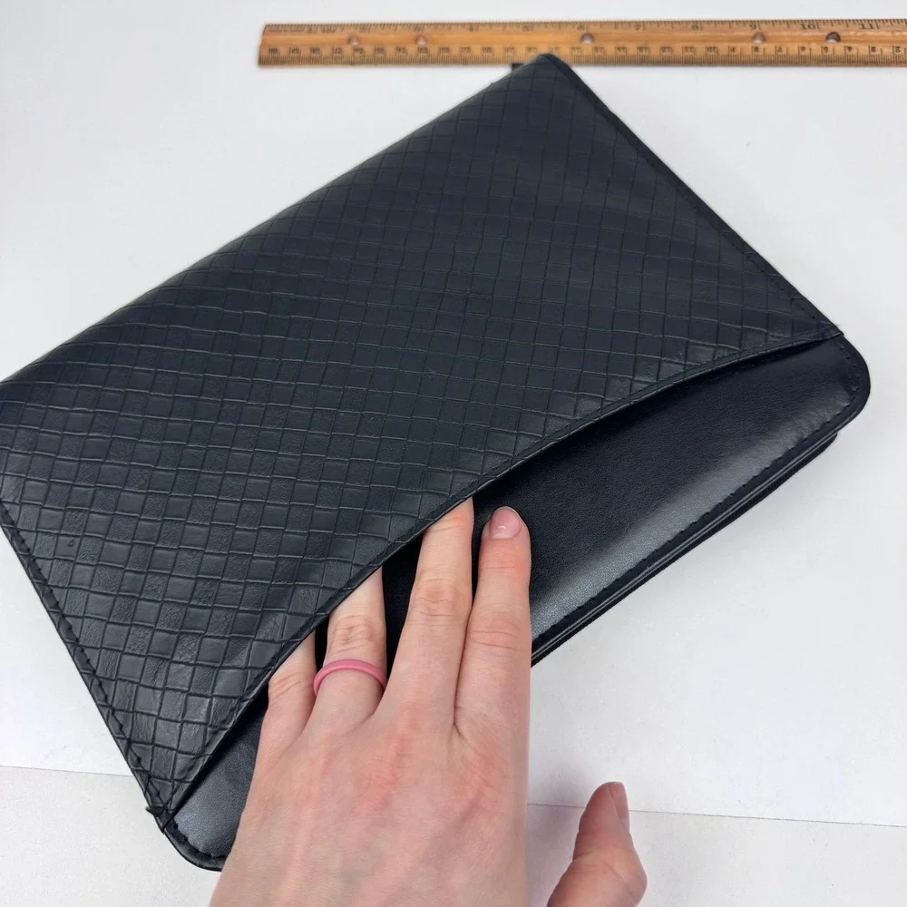 Vtg Day Timer Faux Leather Black Zip Planner Binder Textured Diamond Shape READ‎